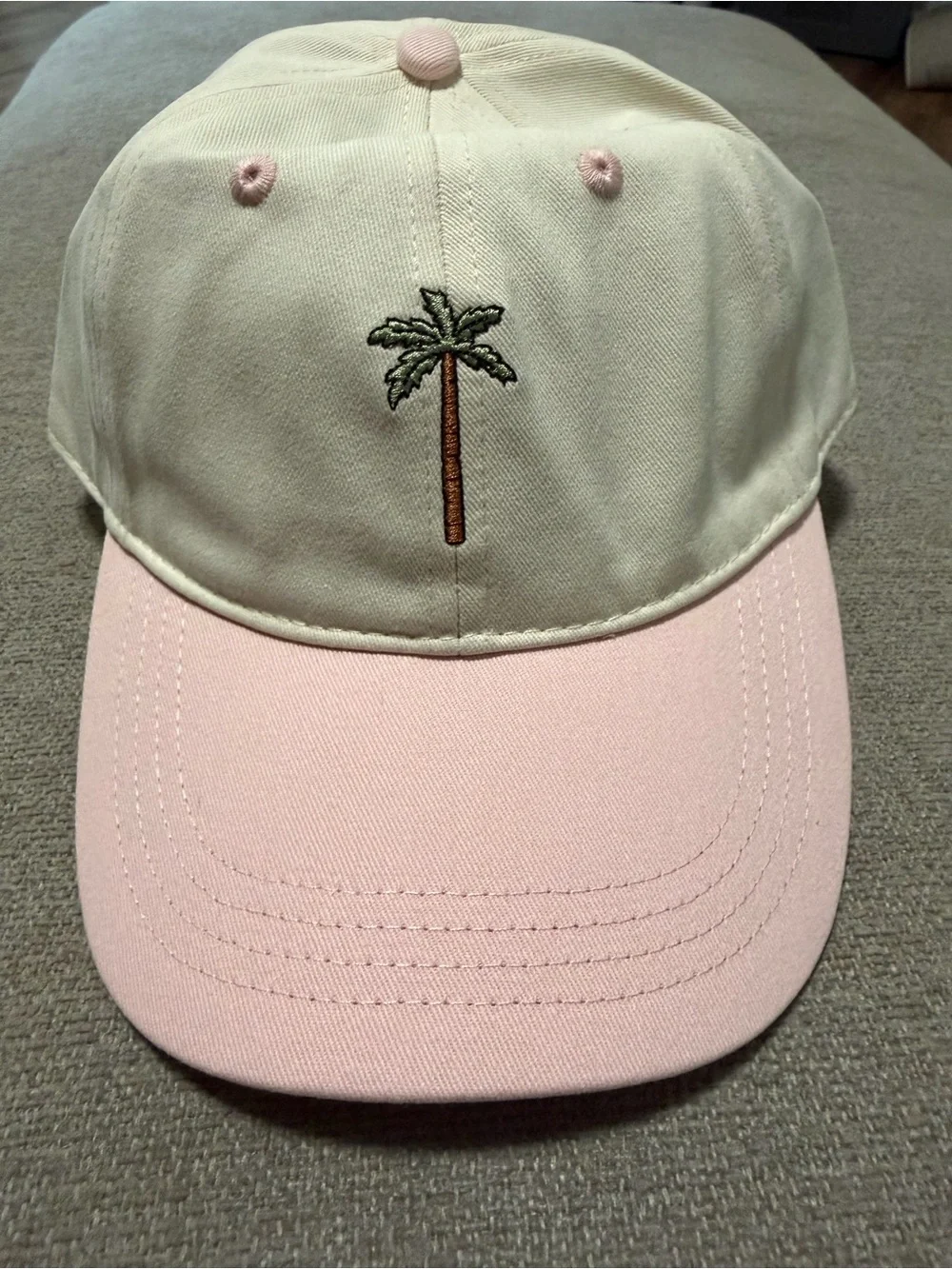 Cream and Light Pink Palm Tree Baseball Hat
